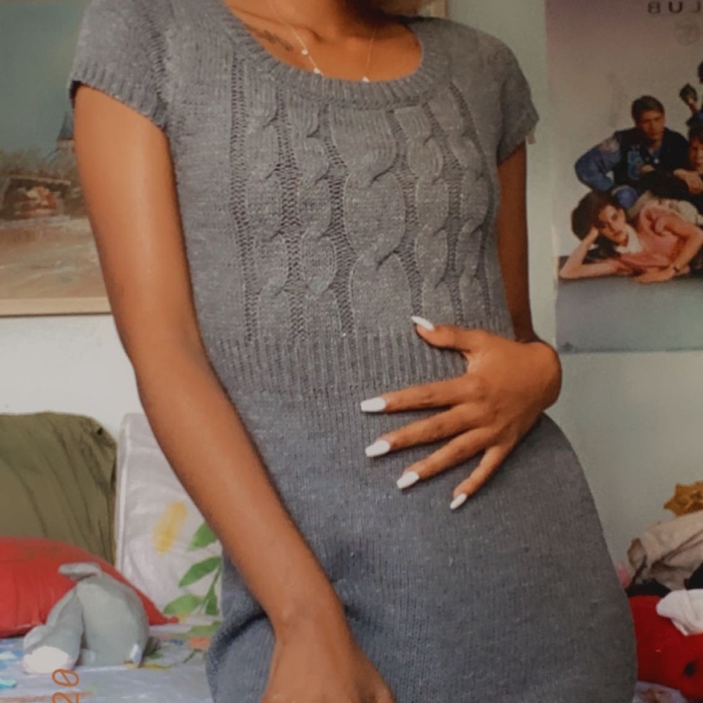 Knit grey mini sweater dress